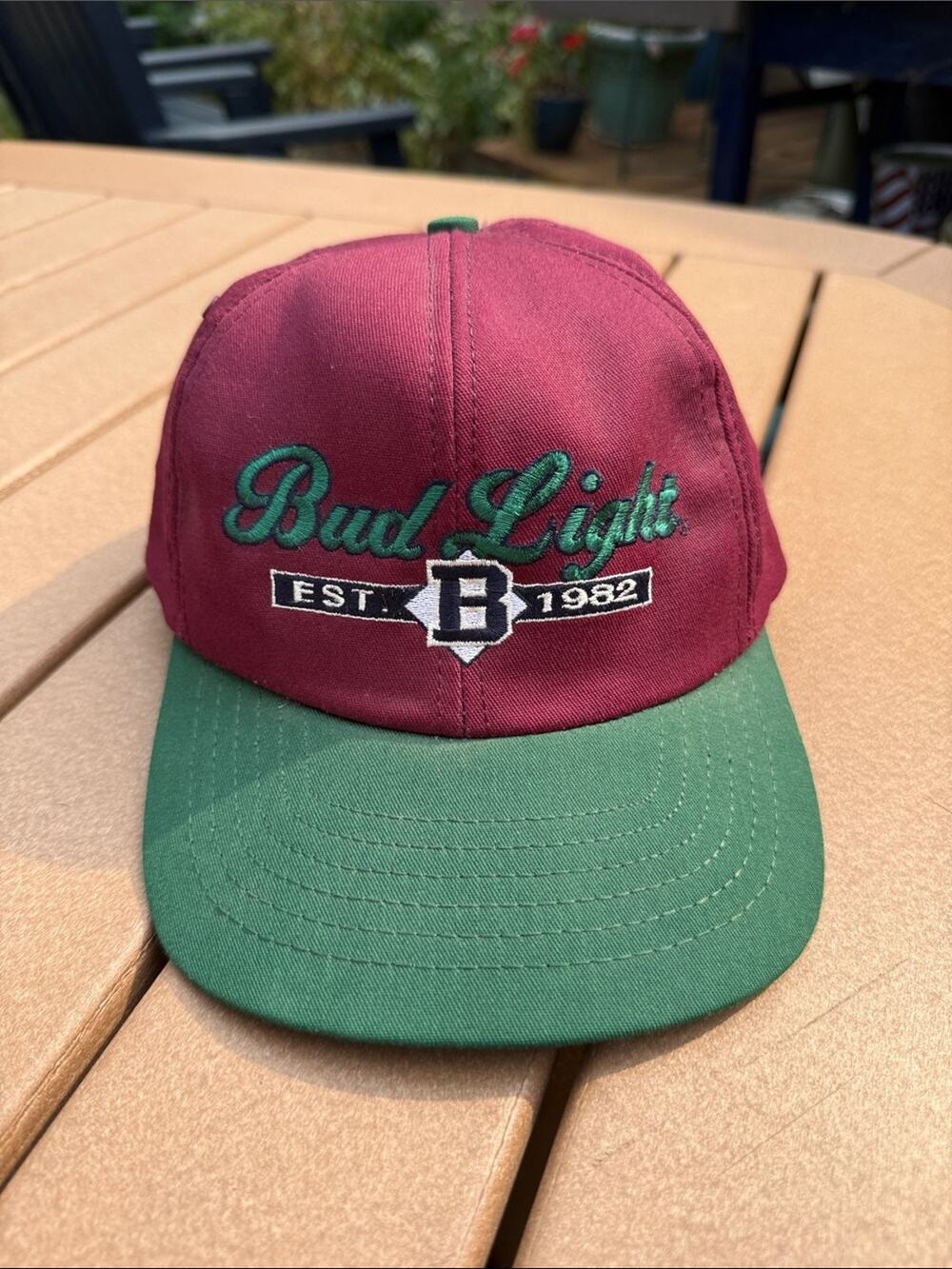 Vintage Bud Light Hat Cap Snap Back Maroon Green Embroidered Beer